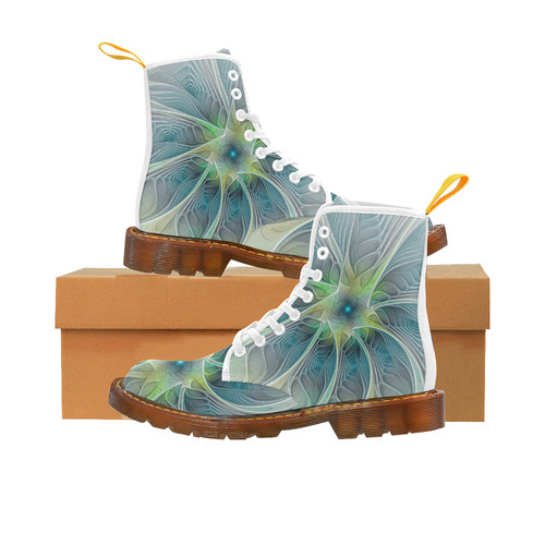 Floral Fantasy Abstract Blue Green Fractal Flower Martin Boots For Women Model 1203H