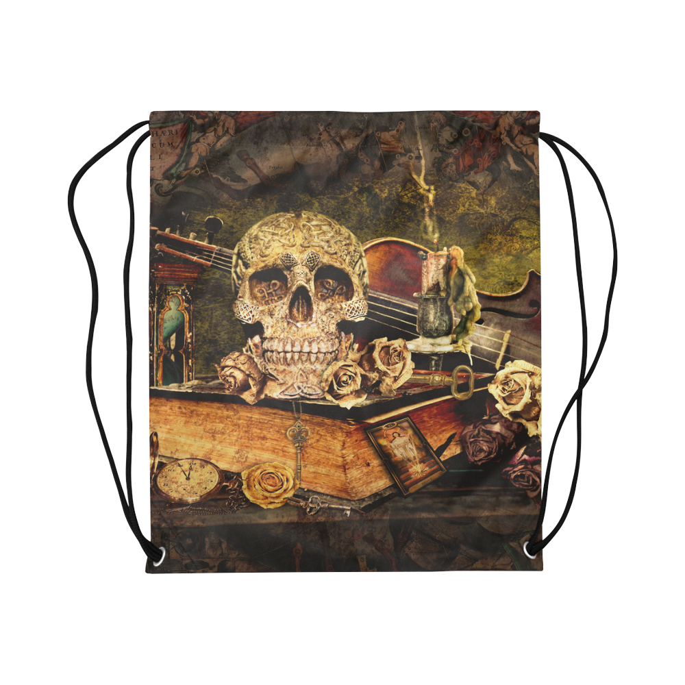 Steampunk Alchemist Mage Roses Celtic Skull Large Drawstring Bag Model 1604 (Twin Sides)  16.5"(W) * 19.3"(H)