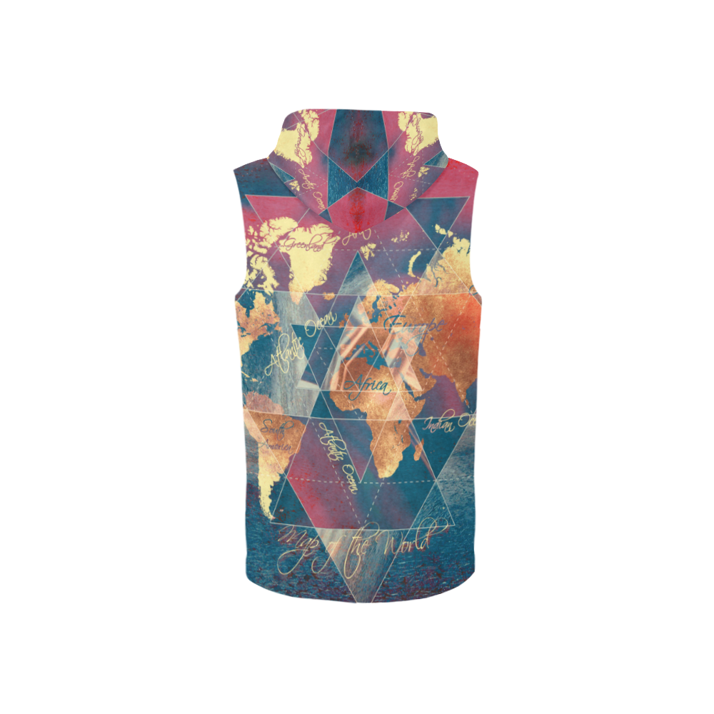 world map All Over Print Sleeveless Zip Up Hoodie for Women (Model H16)