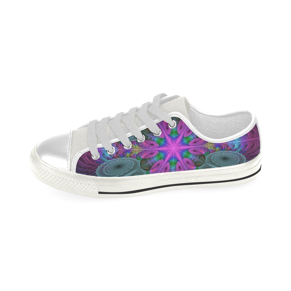 Mandala From Center Colorful Fractal Art With Pink Low Top Canvas Shoes for Kid (Model 018)