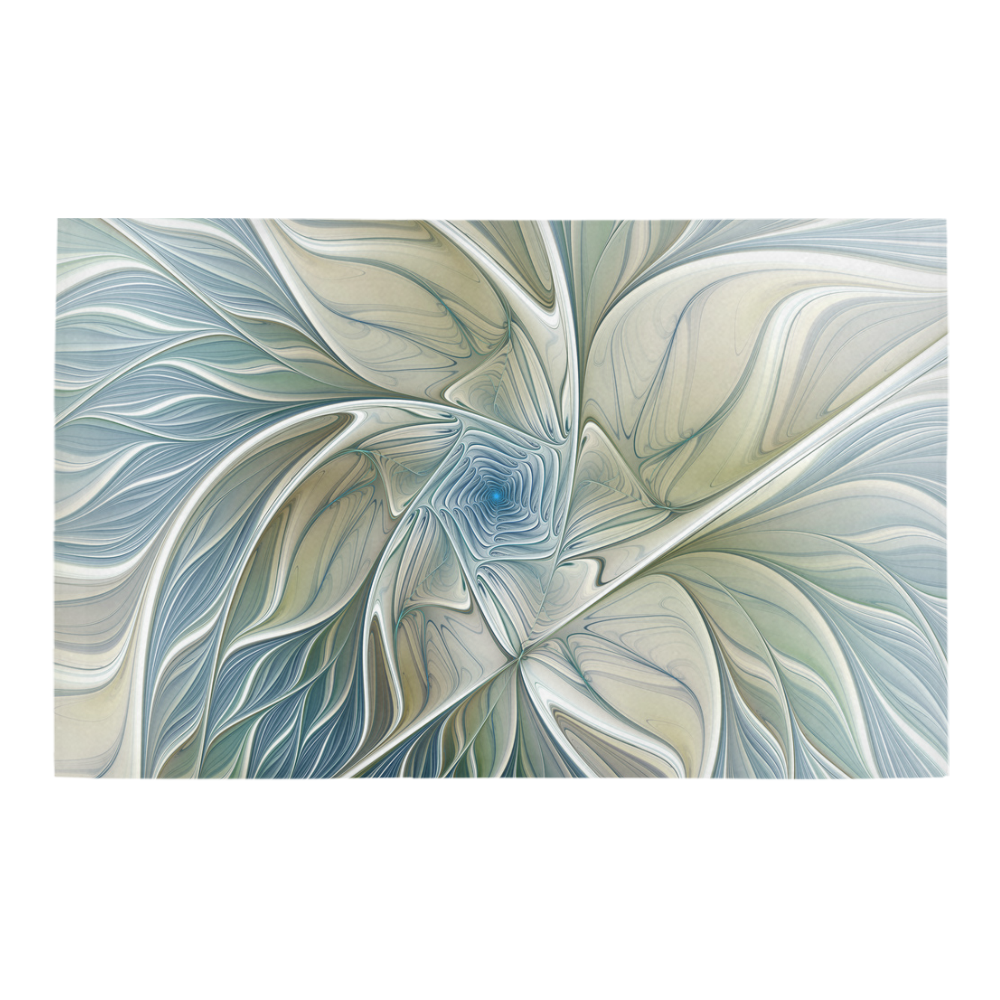 Floral Fantasy Pattern Abstract Blue Khaki Fractal Bath Rug 20''x 32''