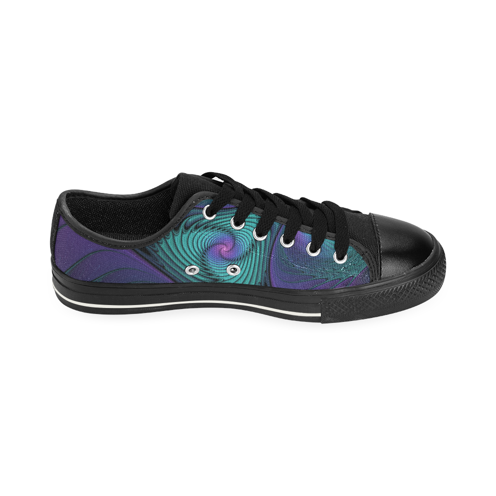 Purple meets Turquoise modern abstract Fractal Art Low Top Canvas Shoes for Kid (Model 018)