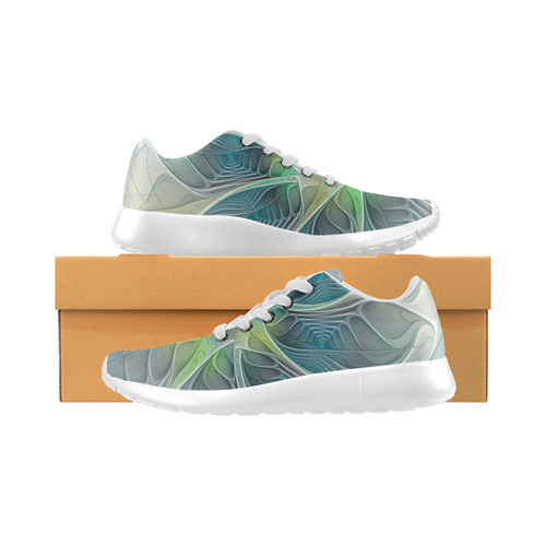Floral Fantasy Abstract Blue Green Fractal Flower Women’s Running Shoes (Model 020)
