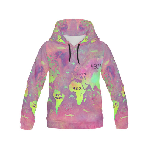 world map All Over Print Hoodie for Women (USA Size) (Model H13)