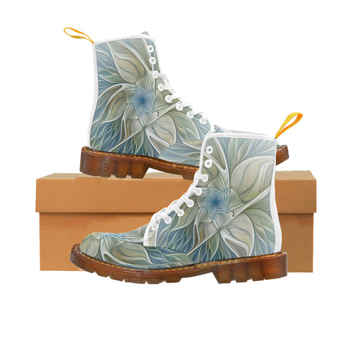 Floral Fantasy Pattern Abstract Blue Khaki Fractal Martin Boots For Women Model 1203H