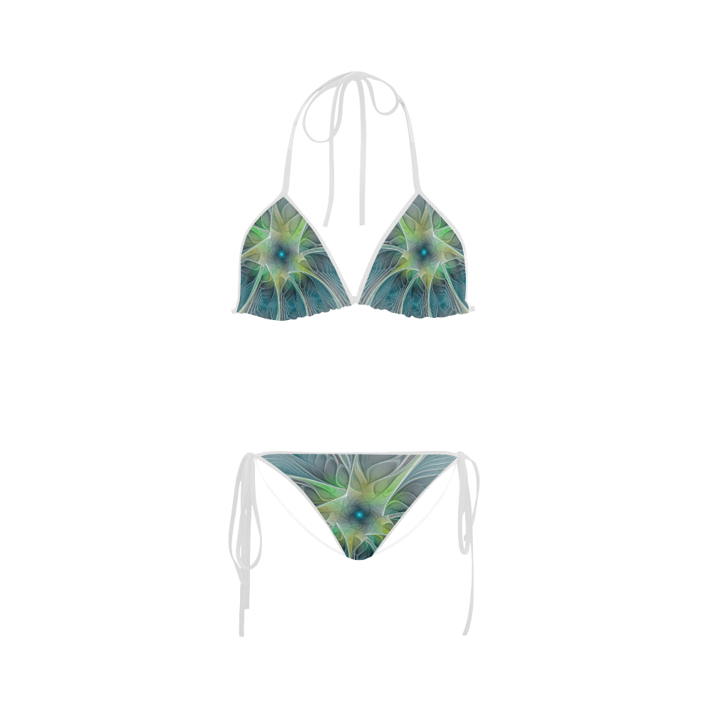 Floral Fantasy Abstract Blue Green Fractal Flower Custom Bikini Swimsuit
