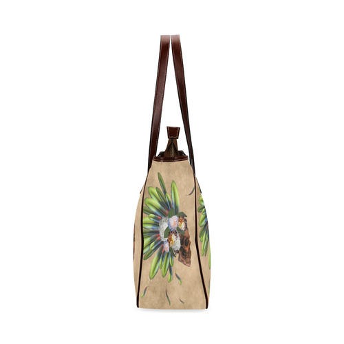 Amazing skull with feathers and flowers Classic Tote Bag (Model 1644)