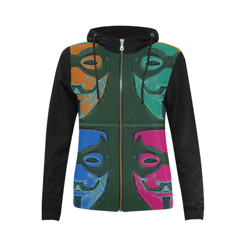 ANONYMOUS QUAD All Over Print Full Zip Hoodie for Women (Model H14)
