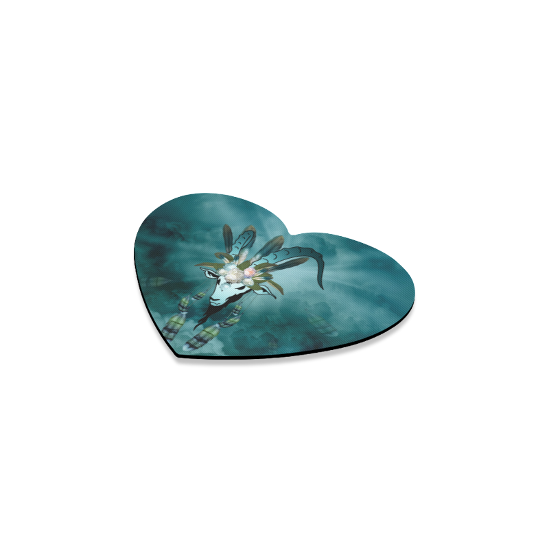 The billy goat with feathers and flowers Heart Coaster