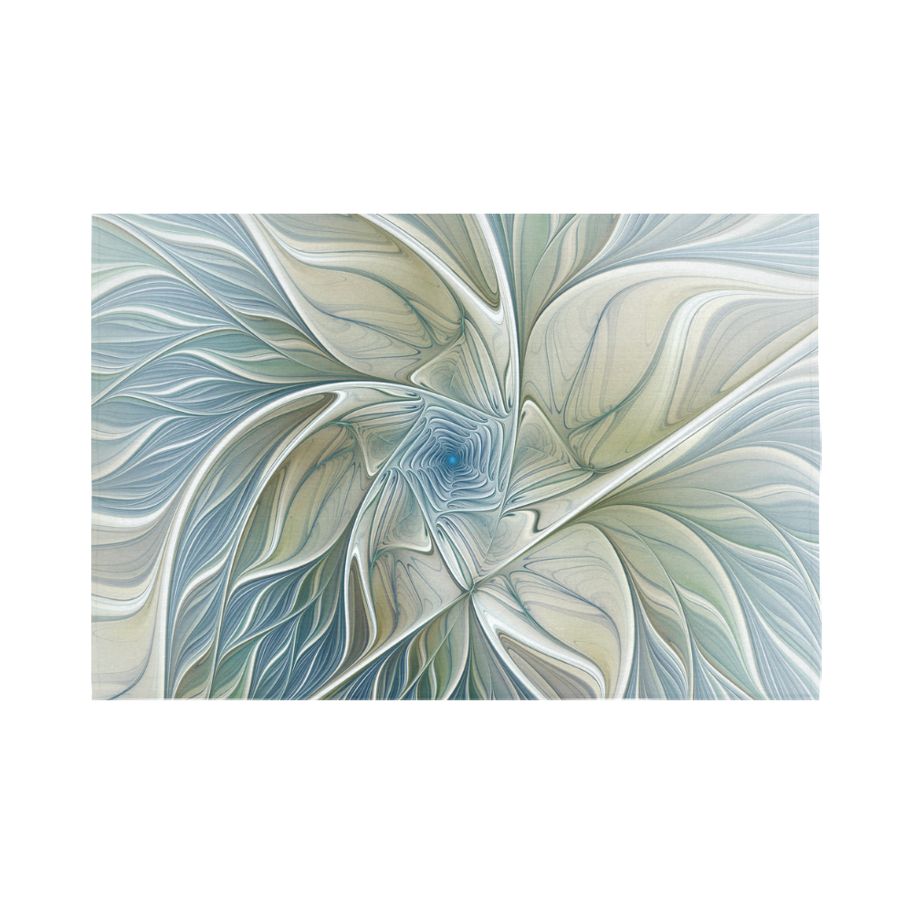 Floral Fantasy Pattern Abstract Blue Khaki Fractal Cotton Linen Wall Tapestry 90"x 60"