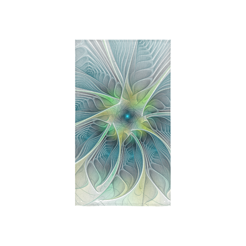 Floral Fantasy Abstract Blue Green Fractal Flower Custom Towel 16"x28"