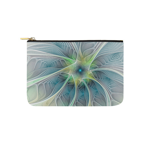 Floral Fantasy Abstract Blue Green Fractal Flower Carry-All Pouch 9.5''x6''