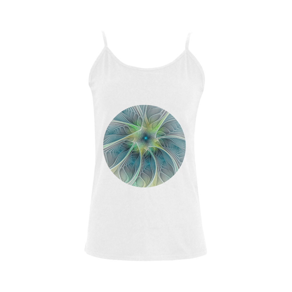 Floral Fantasy Abstract Blue Green Fractal Flower Women's Spaghetti Top (USA Size) (Model T34)