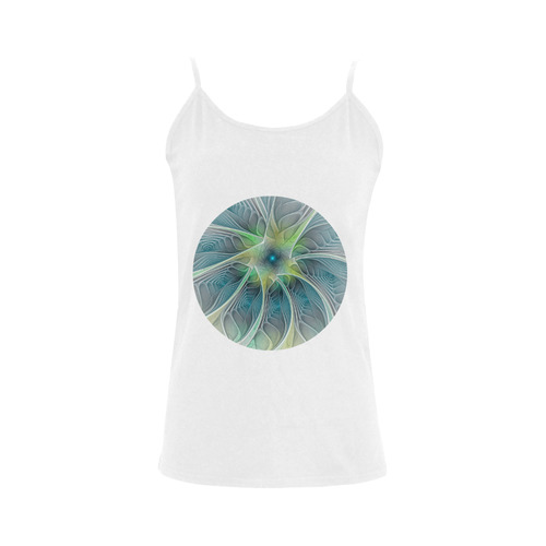 Floral Fantasy Abstract Blue Green Fractal Flower Women's Spaghetti Top (USA Size) (Model T34)
