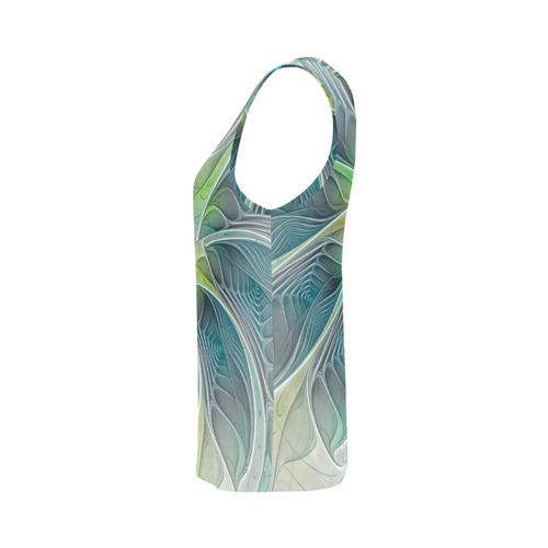 Floral Fantasy Abstract Blue Green Fractal Flower All Over Print Tank Top for Women (Model T43)
