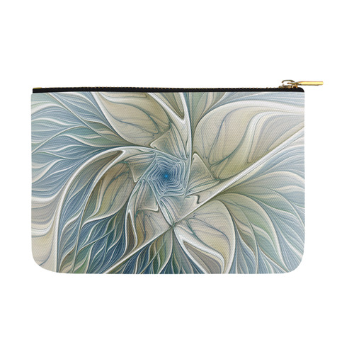Floral Fantasy Pattern Abstract Blue Khaki Fractal Carry-All Pouch 12.5''x8.5''