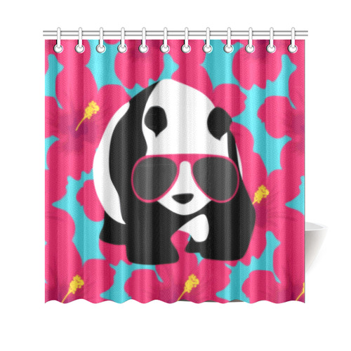Panda Sunglasses Tropical Hibiscus Floral Shower Curtain 69"x70"