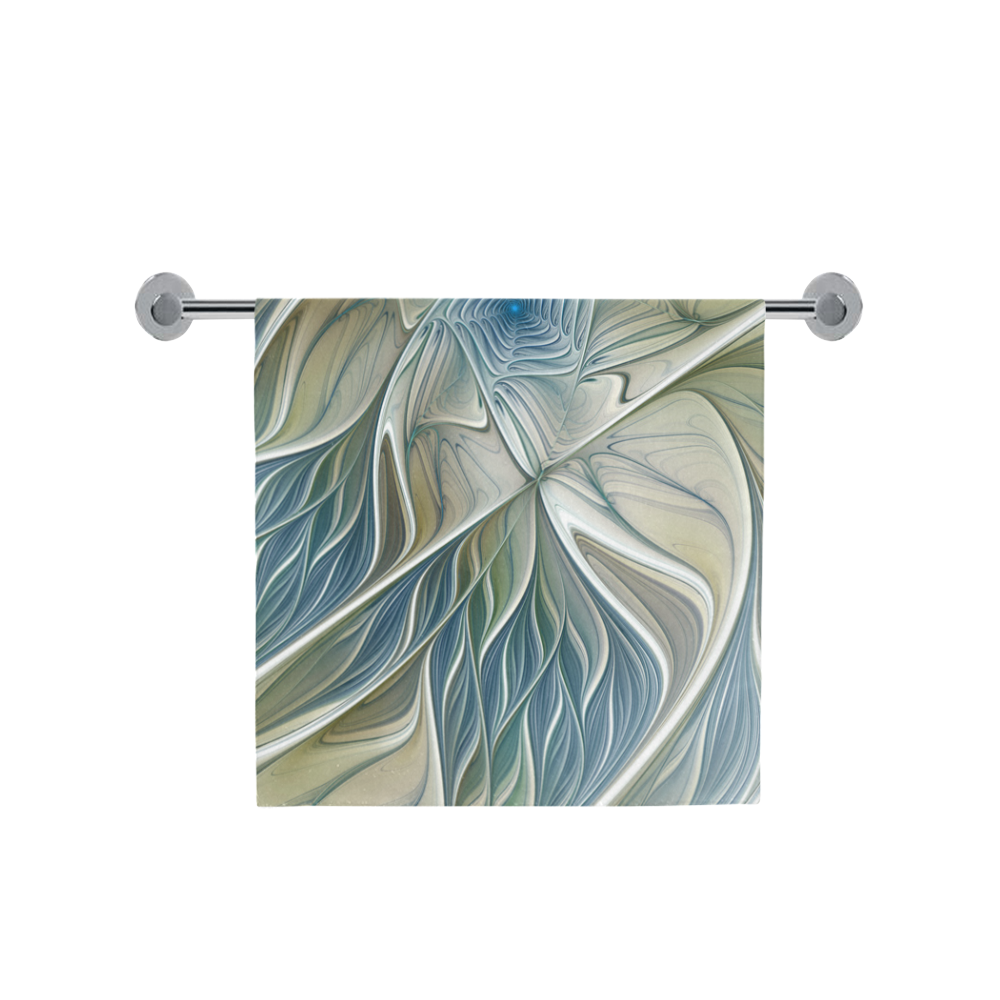 Floral Fantasy Pattern Abstract Blue Khaki Fractal Bath Towel 30"x56"