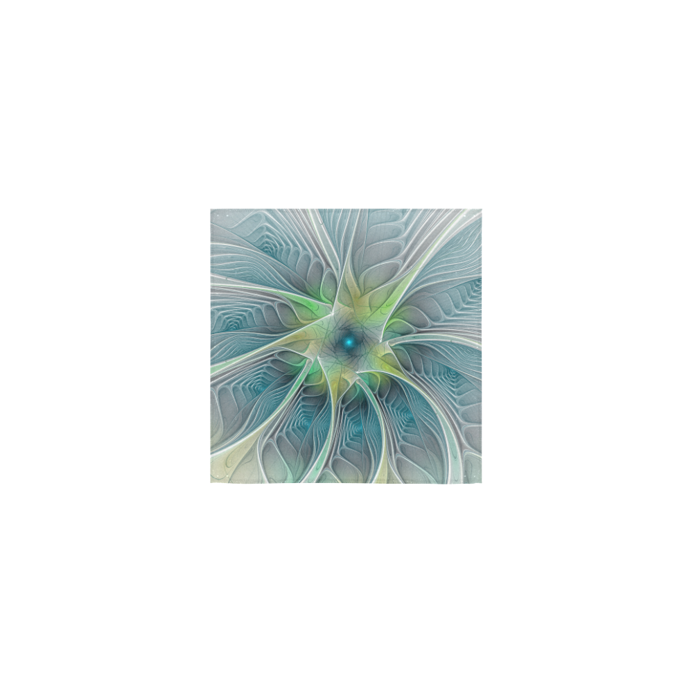 Floral Fantasy Abstract Blue Green Fractal Flower Square Towel 13“x13”
