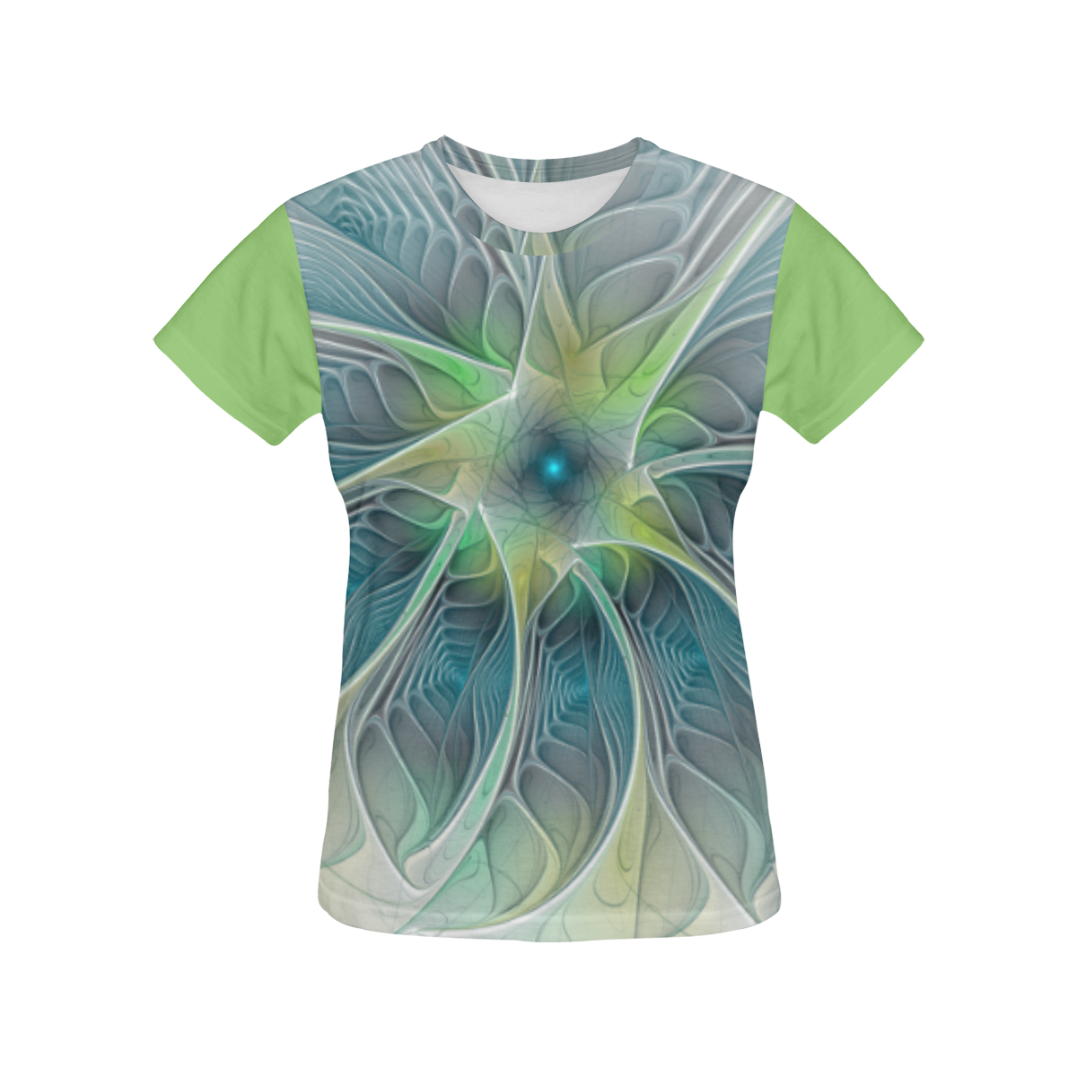 Floral Fantasy Abstract Blue Green Fractal Flower All Over Print T-Shirt for Women (USA Size) (Model T40)