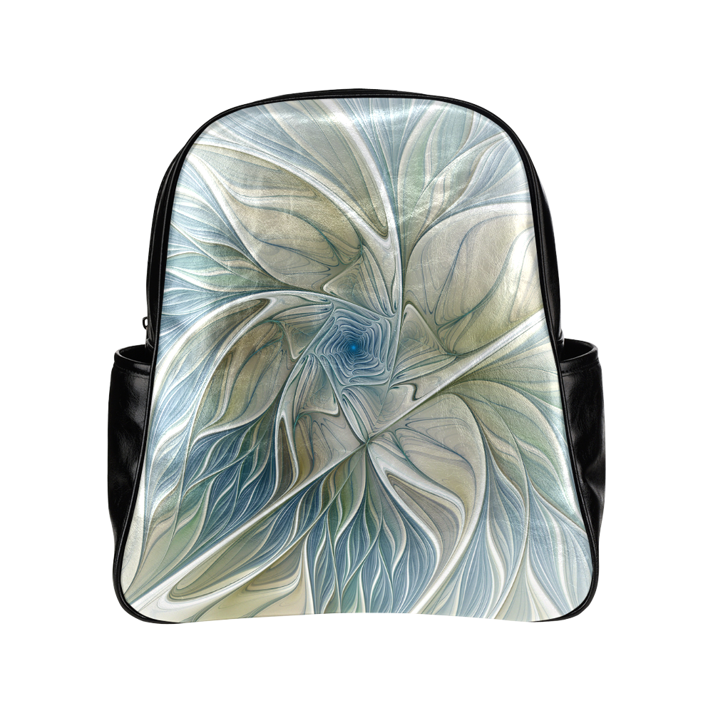 Floral Fantasy Pattern Abstract Blue Khaki Fractal Multi-Pockets Backpack (Model 1636)