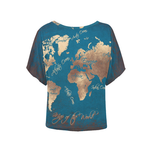 world map Women's Batwing-Sleeved Blouse T shirt (Model T44)