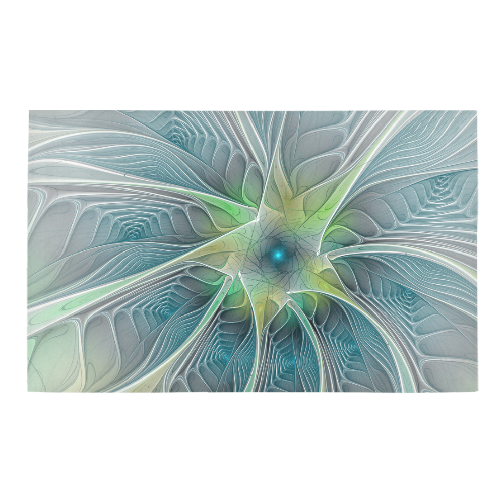 Floral Fantasy Abstract Blue Green Fractal Flower Bath Rug 20''x 32''