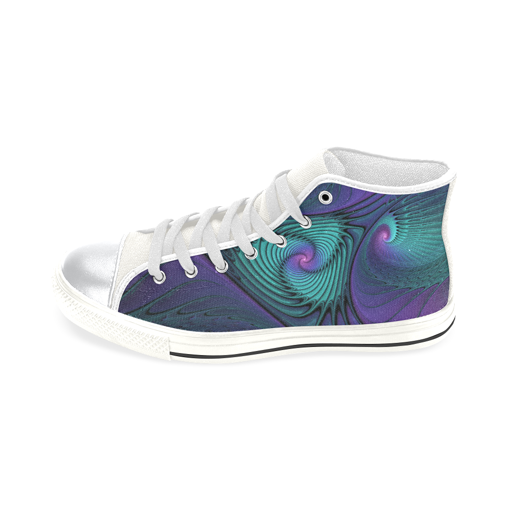 Purple meets Turquoise modern abstract Fractal Art High Top Canvas Shoes for Kid (Model 017)