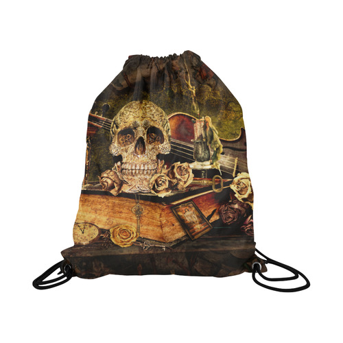 Steampunk Alchemist Mage Roses Celtic Skull Large Drawstring Bag Model 1604 (Twin Sides)  16.5"(W) * 19.3"(H)