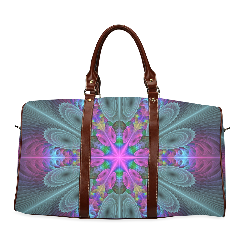 Mandala From Center Colorful Fractal Art With Pink Waterproof Travel Bag/Large (Model 1639)