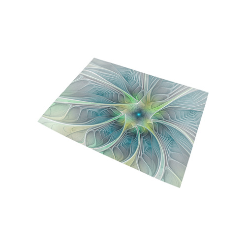 Floral Fantasy Abstract Blue Green Fractal Flower Area Rug 5'3''x4'