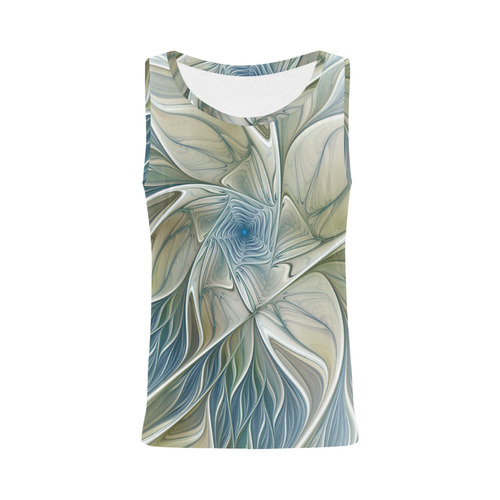 Floral Fantasy Pattern Abstract Blue Khaki Fractal All Over Print Tank Top for Women (Model T43)
