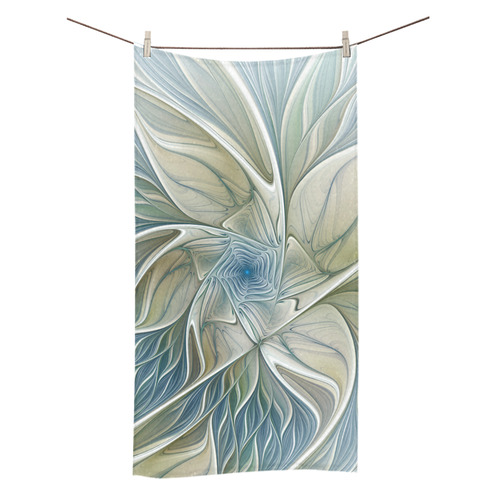 Floral Fantasy Pattern Abstract Blue Khaki Fractal Bath Towel 30"x56"