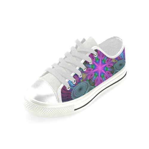 Mandala From Center Colorful Fractal Art With Pink Low Top Canvas Shoes for Kid (Model 018)
