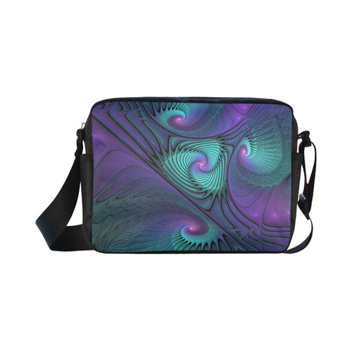 Purple meets Turquoise modern abstract Fractal Art Classic Cross-body Nylon Bags (Model 1632)