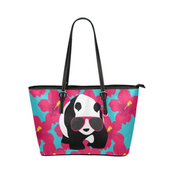 Panda Sunglasses Tropical Hibiscus Floral Leather Tote Bag/Large (Model 1651)