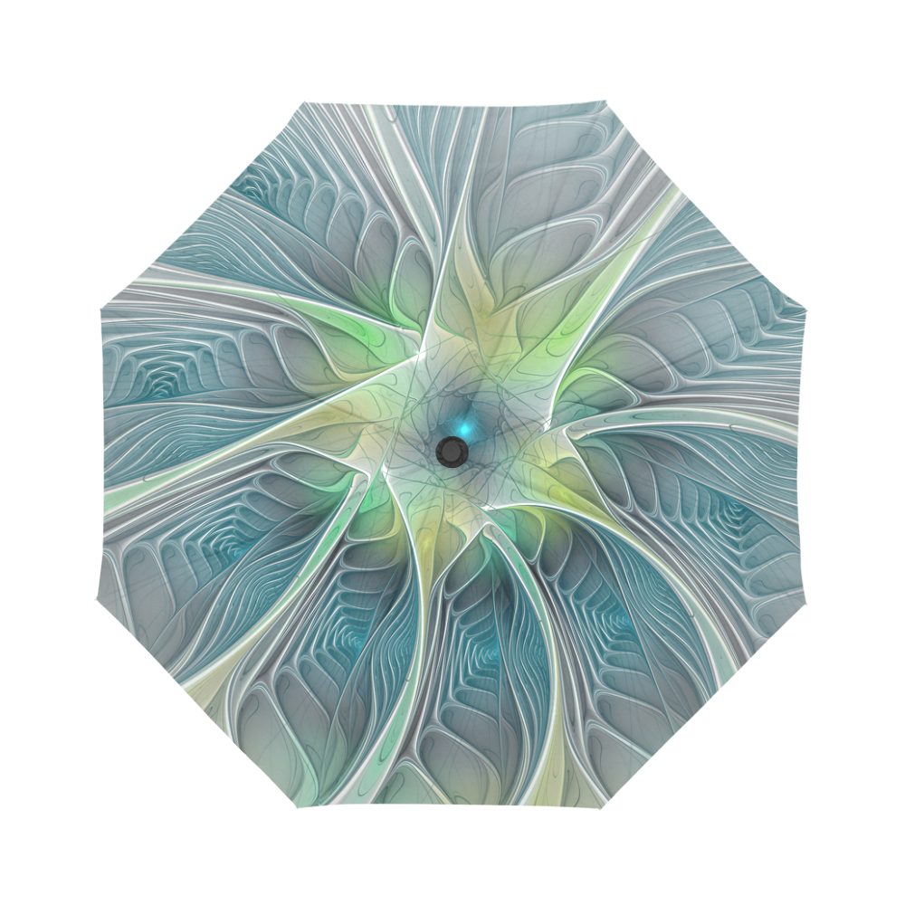 Floral Fantasy Abstract Blue Green Fractal Flower Auto-Foldable Umbrella (Model U04)