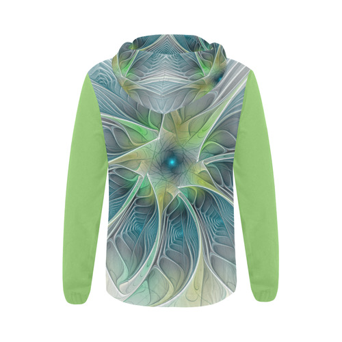 Floral Fantasy Abstract Blue Green Fractal Flower All Over Print Full Zip Hoodie for Women (Model H14)