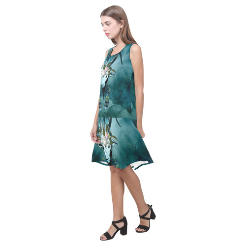 The billy goat with feathers and flowers Sleeveless Splicing Shift Dress(Model D17)
