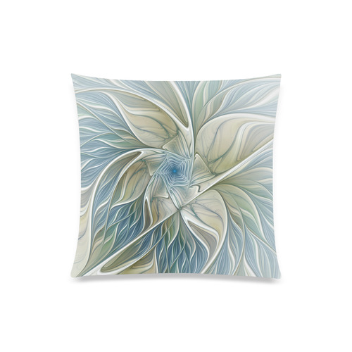 Floral Fantasy Pattern Abstract Blue Khaki Fractal Custom Zippered Pillow Case 20"x20"(Twin Sides)