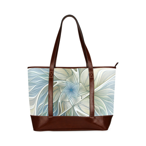 Floral Fantasy Pattern Abstract Blue Khaki Fractal Tote Handbag (Model 1642)