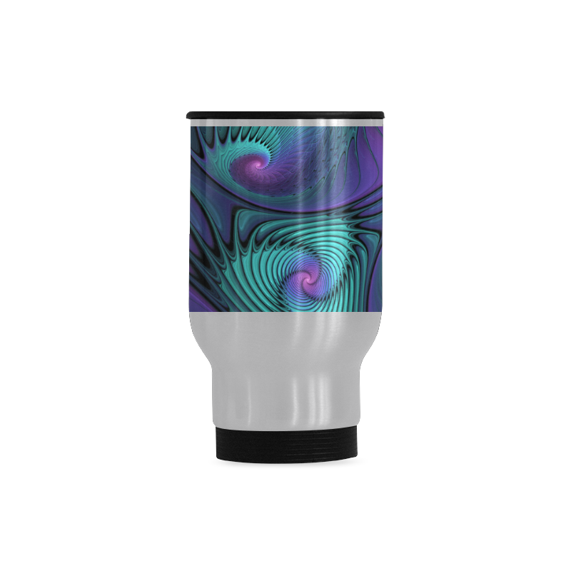 Purple meets Turquoise modern abstract Fractal Art Travel Mug (Silver) (14 Oz)