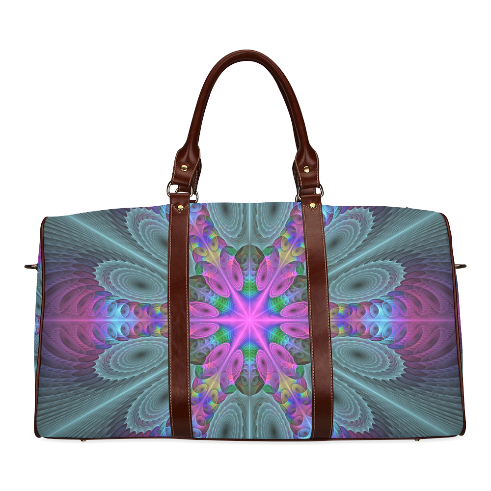 Mandala From Center Colorful Fractal Art With Pink Waterproof Travel Bag/Large (Model 1639)
