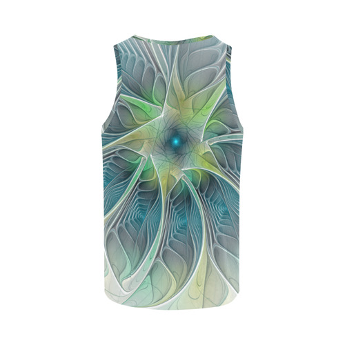 Floral Fantasy Abstract Blue Green Fractal Flower All Over Print Tank Top for Women (Model T43)