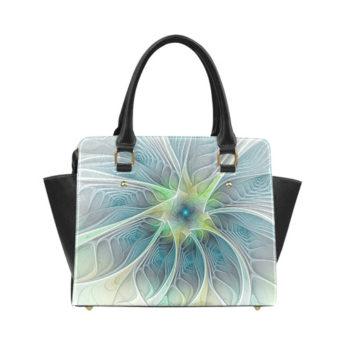 Floral Fantasy Abstract Blue Green Fractal Flower Classic Shoulder Handbag (Model 1653)