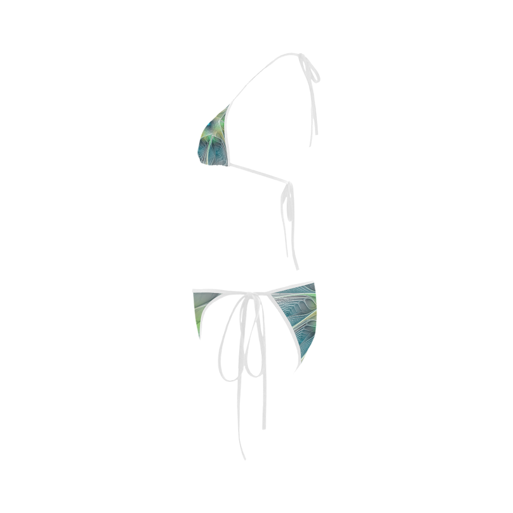 Floral Fantasy Abstract Blue Green Fractal Flower Custom Bikini Swimsuit