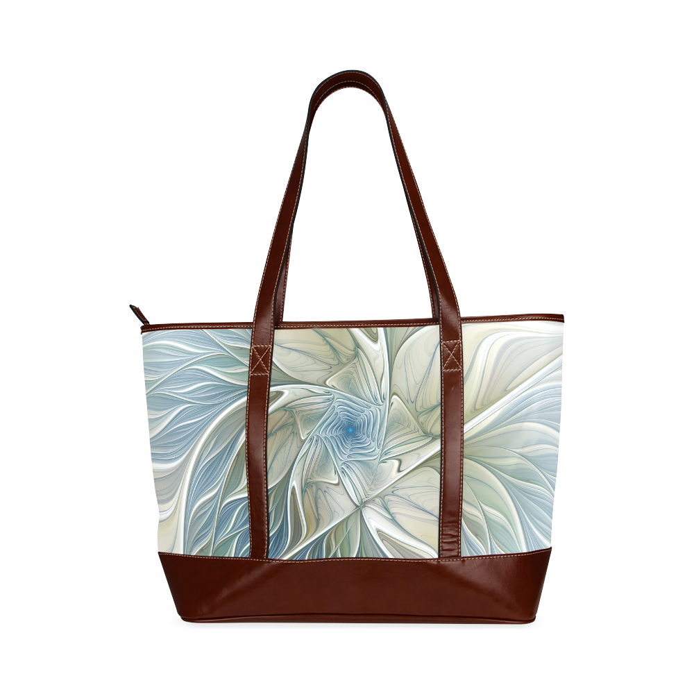 Floral Fantasy Pattern Abstract Blue Khaki Fractal Tote Handbag (Model 1642)