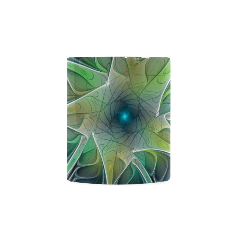 Floral Fantasy Abstract Blue Green Fractal Flower White Mug(11OZ)