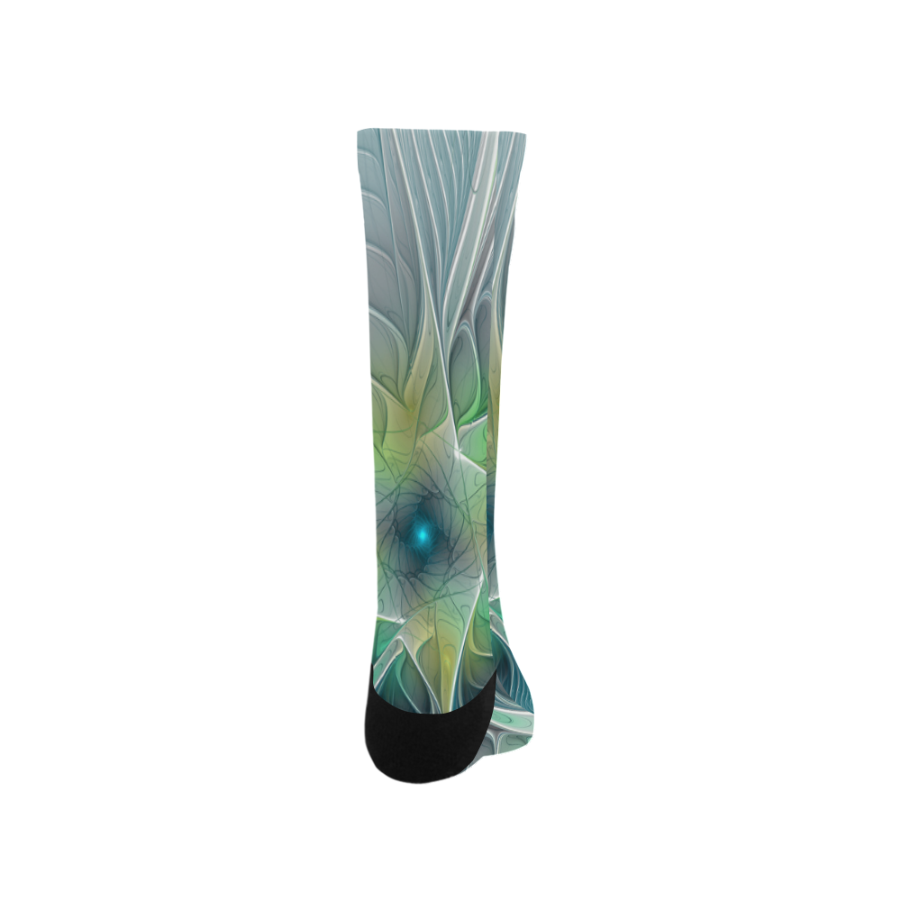 Floral Fantasy Abstract Blue Green Fractal Flower Trouser Socks