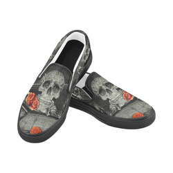 Steampunk Alchemist Mage Red Roses Celtic Skull Men's Slip-on Canvas Shoes (Model 019)